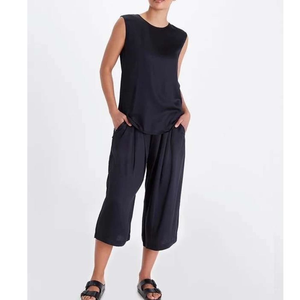 Neu Nomads Bardot Sleeveless TENCEL Top S Blk Modal Quiet Luxury Minimal Office